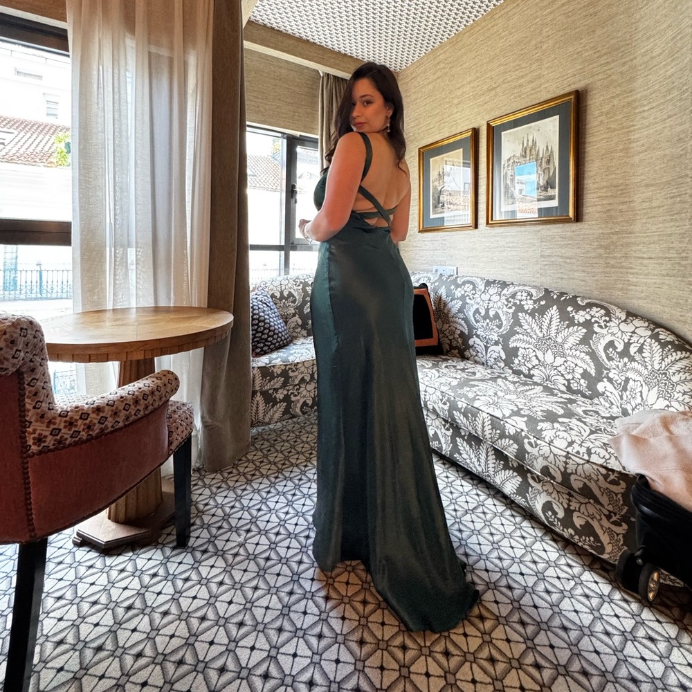 Lulu's Emerald Green Satin Maxi Dress